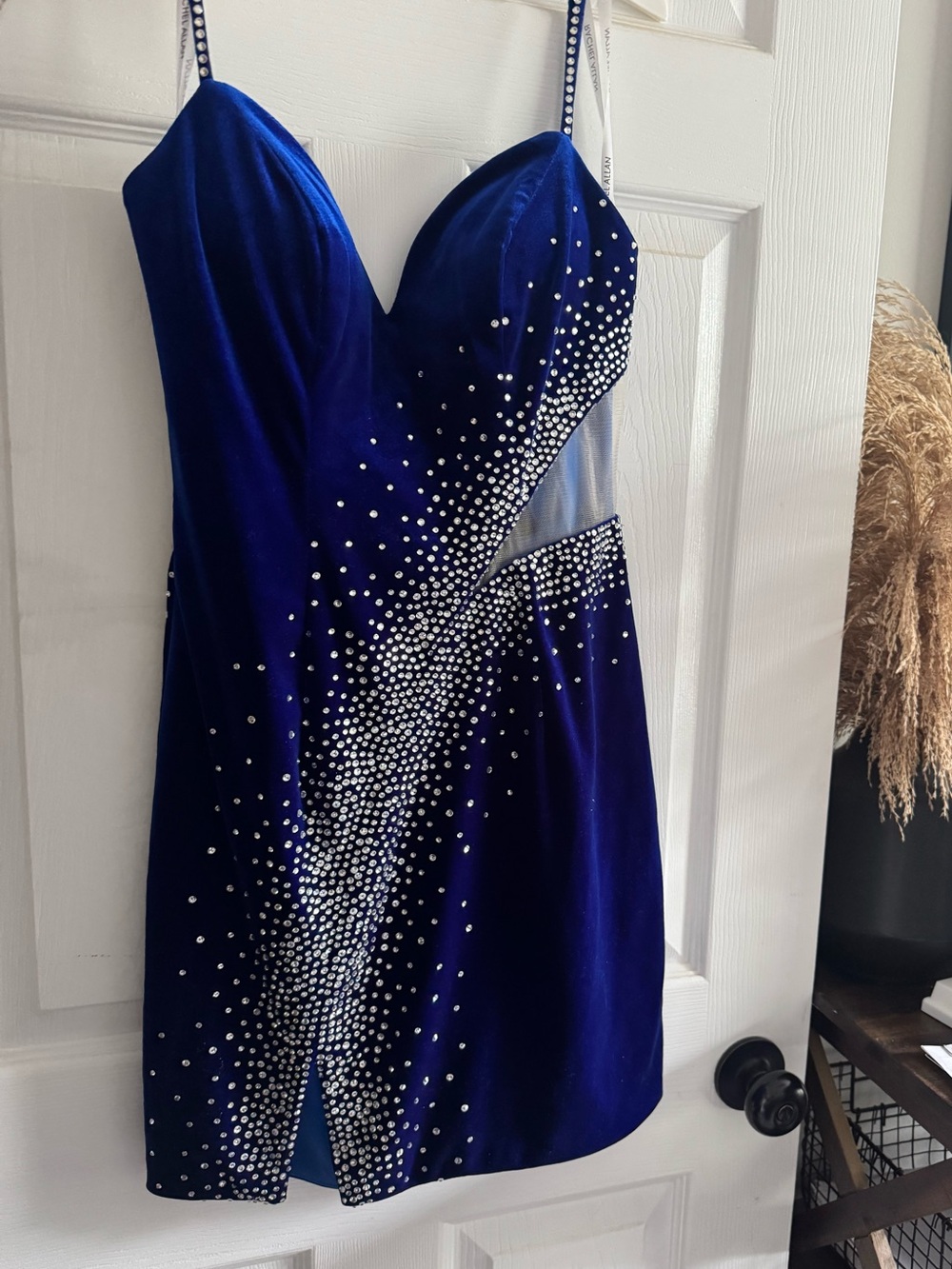 Rachel Allan Velvet Rhinestone Embellished Mini Dress - Royal Blue